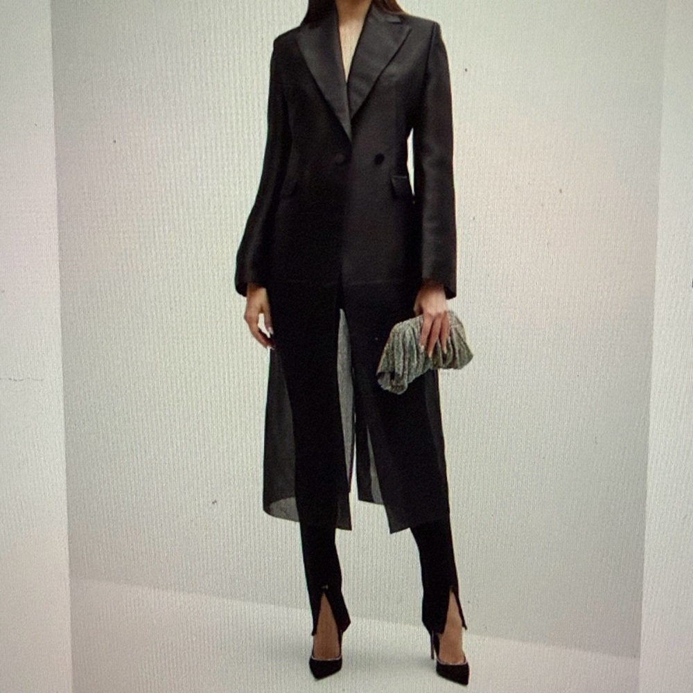 Gia Studios Silk Black Women's Jacket with Sheer Bottom